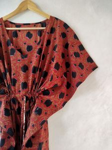 Caftan indien en coton pour femmes, brodé à la main, longueur au sol, col en V, tenue décontractée lavable, plage, vacances, piscine, salon - Product Image 4