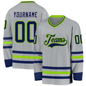 Custom Ice Hockey Jersey Gray Green Black Sublimated V-Neck Full Sleeve Polyester Adult Unisex Breathable <b>Sport</b> <b>Apparel</b> - Product Image 4