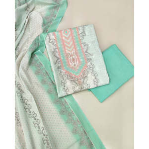 Conjunto de traje de mujer sin coser de algodón verde con estampado de diseñador - Product Image 3