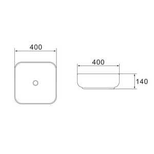 Lavabo carré en céramique blanche de 40 cm avec coins arrondis, à poser sur comptoir - Product Image 3
