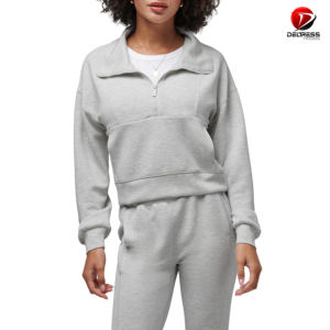 Sudadera con capucha de gran tamaño con bolsillo de canguro para mujer, ropa deportiva con cremallera transpirable, estampado de talla grande para mujer, precios al por mayor - Product Image 1