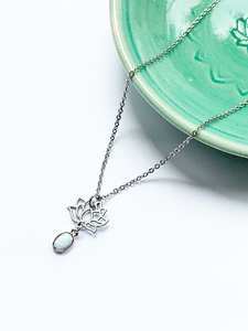 <b>Opal</b> Lotus Flower <b>Necklace</b> <b>Gold</b> Plated Sterling Silver Bezel Setting Delicate Layering Jewelry Minimalist Everyday Gift for Her - Product Image 4