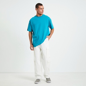 T-shirt personnalisé 100 % coton épais, uni, coupe oversize, pour homme, style streetwear décontracté, épaules tombantes - Product Image 3