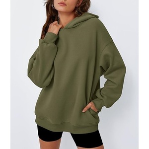Nueva colección de mujeres 100% algodón manga larga cuello redondo hombro pendiente sólido cómodo pulóver Sudadera CON CAPUCHA DE Bangladesh - Product Image 2