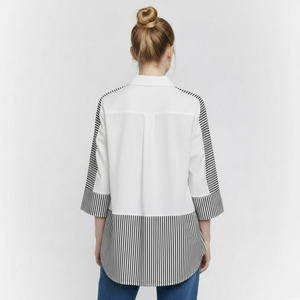 Chemise décontractée pour femmes à rayures, col rabattu, manches trois quarts, popeline lavable, printemps été - Product Image 2