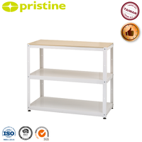 Étagère de rangement à trois niveaux avec plateau en bois, unité d'étagérage multifonctionnelle pour organiser les objets du salon, design minimaliste