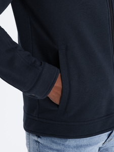Men's <b>Navy</b> <b>Blue</b> Zip-Up <b>Fleece</b> <b>Jacket</b> Regular Fit Stand Collar Casual Autumn Wear Men Pullover Hoodie For Men - Product Image 2