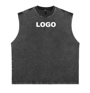 Haute qualité 100% coton sans manches décontracté rétro unisexe col rond tricoté sport gilet t-shirts - Product Image 4