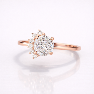 Portuguese Cut Moissanite Diamond Engagement <b>Ring</b> Elegant Sterling Silver Wedding Band - Product Image 2