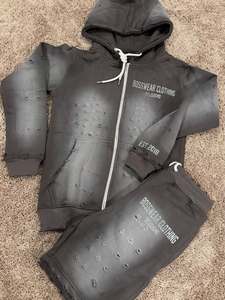 Fabricants de sweats à capuche personnalisés Streetwear Noir Rhinestone Broderie Zip up Vintage Acid Wash Heayweight recadrée sweats à capuche unisexe - Product Image 3