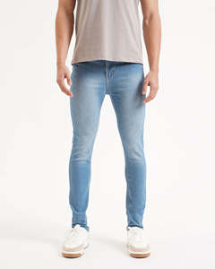 กางเกงยีนส์สีน้ำเงินรัดรูปสำหรับผู้ชายกางเกงผ้ายีนส์ผ้ายืด4ทางระบายอากาศทรงดินสอแนวสตรีท - Product Image 1