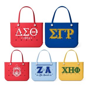 Bolsa de Playa de EVA con Letras Griegas Impresas Personalizadas, Bolsa de Mano Impermeable para Hermandades, Bolsa de Playa de Goma para el Día de la Bid, Semana de la Ráfaga y Uso en el Campus - Product Image 1