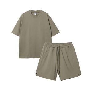 Fabricante de ropa de verano con logotipo personalizado para exteriores, ropa corta para hombre, traje de color puro, camiseta de dos piezas para adultos, conjunto de pantalones cortos - Product Image 6