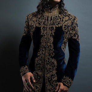 2023 diseñador Heavy Zardozi bordado Sherwani con zapatos a juego transpirable de talla grande fiesta/boda desgaste - Product Image 1