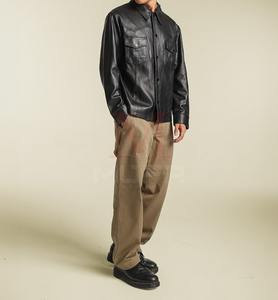 Vente en gros Tendance Veste Slim-fit de haute qualité Veste en cuir pleine fleur noire attrayante pour hommes 2024 - Product Image 3