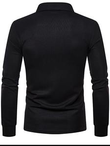 Polo décontracté à manches longues et à revers de couleur unie pour hommes, t-shirt multicolore - Product Image 3