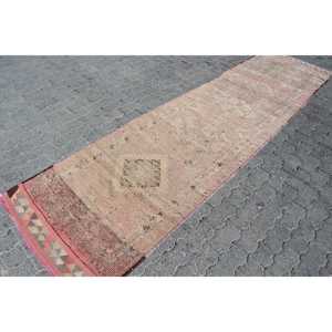 Tapis vintage Herki 3x11,8 pieds, tapis turc en laine camouflage rouge - Product Image 3