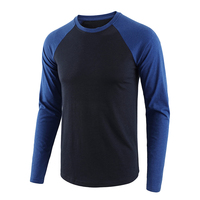 T-shirt élégant pour homme, uni, à manches raglan, coupe ajustée, 100% coton, manches longues, logo personnalisé OEM, tricoté, 220 grammes, respirant, écologique