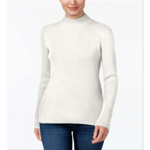 Maglione a Collo Alto a Costine a Maniche Lunghe da Donna Karen Scott Bianco Taglie Petite e Large per la Stagione Autunnale - Product Image 1