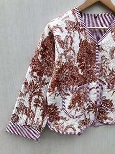 Chic manteau d'hiver pour femmes TNT tissu veste courte détachable Suzani broderie matelassé imprimé coton remplissage bouton solide - Product Image 4