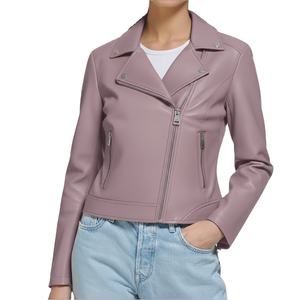 Chaqueta de Cuero Genuino para Mujer, Estilo Nuevo, Color Liso Teñido, con Cuello Alto y Cierre de Cremallera, Diseño Personalizado, Sólida - Product Image 1