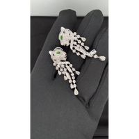 Boucles d'oreilles pendantes style panthère certifiées en diamant naturel véritable 3,50 carats, plaqué or 14K, 18 grammes, pour soirée