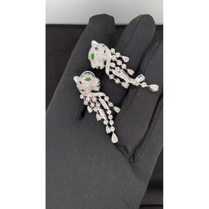 Boucles d'oreilles pendantes style panthère en or plaqué 14 carats avec diamants naturels véritables, bijoux certifiés pour occasions spéciales - Product Image 6