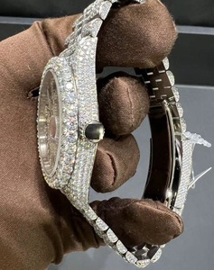 Montre VVS Moissanite 46 mm, mouvement à quartz, bracelet en alliage, cadran en verre, style quotidien, luxe, mode, affaires, aiguille, résistance à l'eau 10 m - Product Image 4