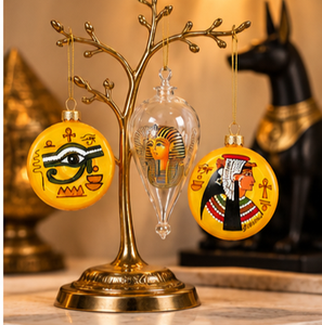 Adornos Navideños de Vidrio Pintados a Mano de Lujo con Diseño Faraónico Egipcio y Acabado Brillante Coleccionables - Product Image 5