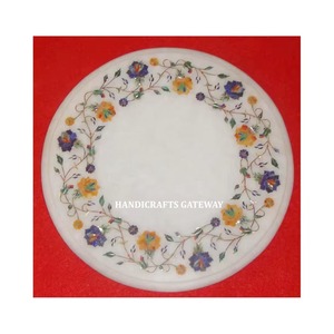 Unique Design Pure <b>White</b> Marble <b>Round</b> Shape With High Quality Finishing Flower Inlay <b>Dining</b> <b>Table</b> Top Use For Home And Hotel - Product Image 1