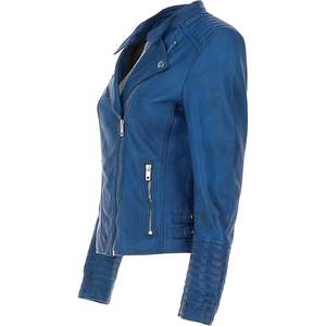 Veste de motard en cuir bleu royal personnalisée en gros de haute qualité fabrication professionnelle support deux poches zippées entièrement hiver - Product Image 2