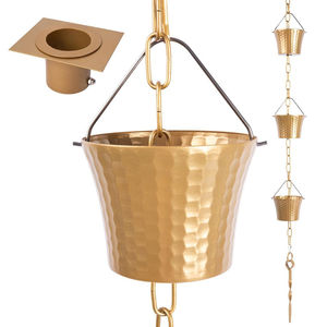 Chaîne de pluie en métal martelé avec finition dorée pour la décoration de la maison et du jardin, remplacement de la gouttière - Product Image 1