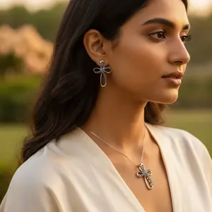 Conjunto de Colgante de Cruz con Zafiro Azul y Plata 925 para Mujer, Chapado en Oro Rosa, Joyería Clásica y Moderna para Fiestas, Bodas y Regalos - Product Image 3