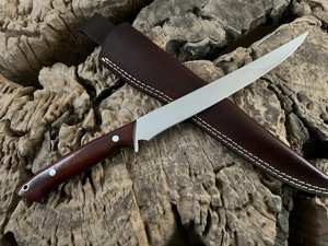 Cuchillo De Filete de acero inoxidable Flexible hecho a mano con mango de madera de hoja de Damasco y cocina/Camping/Funda de cuero para exteriores - Product Image 2