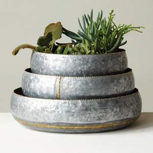 Jardinières ovales en métal galvanisé avec poignées, argent rustique, bacs à fleurs en zinc pour la décoration intérieure et extérieure, pot à herbes - Product Image 6