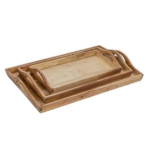 Plateaux rectangulaires en bois d'acacia avec poignées Ensemble naturel de 3 plateaux de support de pièce maîtresse Plateau ottoman de ferme pour la cuisine - Product Image 1