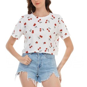 Women's Summer High Quality Oversized Floral Geometric Graphic Print Short Sleeve Relaxed Fit O-Neck T-Shirt <b>Sexy</b> <b>Crop</b> <b>Tops</b> - Product Image 1