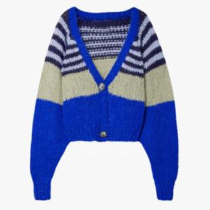 Venta al por mayor cuello en V de invierno de punto Crop Cardigan Hermandades Fraternidad Patchwork Street Wear Casual de invierno de las mujeres - Product Image 2