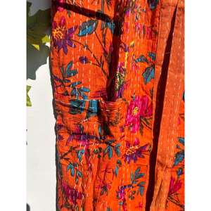 Cotton Kantha Kimono Indian Handmade Kantha Quilt Jacket Beach Wear Hand Stitch Kantha Robe <b>Long</b> Bath Robe <b>Dressing</b> <b>Gown</b> - Product Image 4