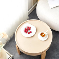 Table basse ronde moderne en bois crème Table basse ronde circulaire mignonne Table d'appoint lot de 2 pour salon chambre balcon