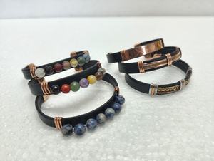 Handmade Stainless Steel Wedding <b>Bracelets</b> Leather Cord Adjustable <b>Beaded</b> Cuff for <b>Men</b> Women Wholesale Export Bulk Supply Agate - Product Image 2