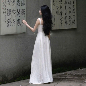 [2025] Elegante vestido largo blanco de estilo francés Correa doble Una línea Vestido largo fluido Verano Nuevo diseño Sin mangas Vestido de fiesta de graduación - Product Image 5