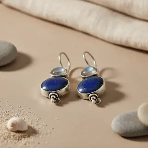 Pendientes Colgantes de Plata 925 con Piedra Azul para Mujer, Amatista, Granate, Perla, Diamante, Chapado en Oro, Forma de Gota de Agua, Listos para Fiesta - Product Image 1