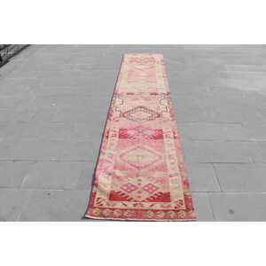 Vintage Turkish <b>Runner</b> Rug 2.4x11.3 ft, <b>Red</b> Pink Plants & trees Wool Rug - Product Image 1