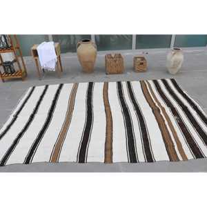 Alfombra Vintage Grande de 5.4x8.3 pies, Alfombra Turca Blanca a Rayas - Product Image 4