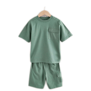 ชุดวอร์มเด็กผ้าฝ้ายน้ำหนักเบาระบายอากาศได้ดีชุดเสื้อผ้าสองชิ้นสำหรับกีฬาสวมใส่สบายในชีวิตประจำวันและสไตล์สตรีทแวร์ - Product Image 1