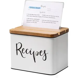 Custom Print Recipe Tin Box Com Tampa De Bambu Para Titular Do Telefone Recipe Card Metal Recipes Box Atacado