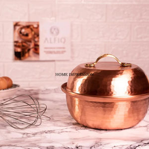 Copper Finished Food Server Hotpot Rounded Shape Hotpot <b>Kitchen</b> Tabletop Hotpot with Lid Wedding Parties Catering <b>Utensils</b> - Product Image 5