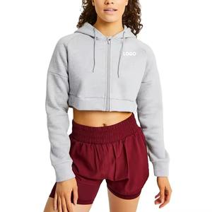 Women Cropped Zipper <b>Hoodie</b> Premium Quality Fabric 100% Cotton OEM Service ODM Design <b>Trendy</b> <b>Hoodie</b> Embroidery Logo Design - Product Image 3