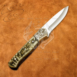 Handmade D2 Steel Fixed Blade Skinning Knife for Hunting Camping Beautiful Leather Sheath Horn Engraved Handle Customizable OEM - Product Image 3